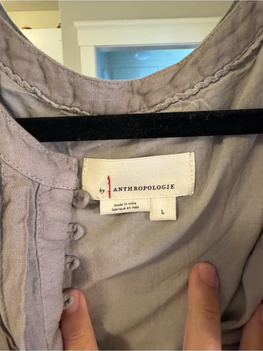Anthropologie Light Gray Linen Button-Front Top - Picture 2 of 5